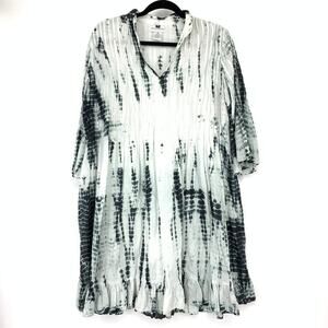 Soft Surroundings Shibori Tie Dye Womens Tunic Dress M Black White Crinkle Boho